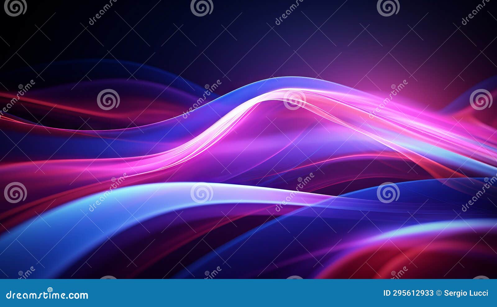 Pink and Blue Lines on a Dark Background. Gradient Flowing Wave Lines
