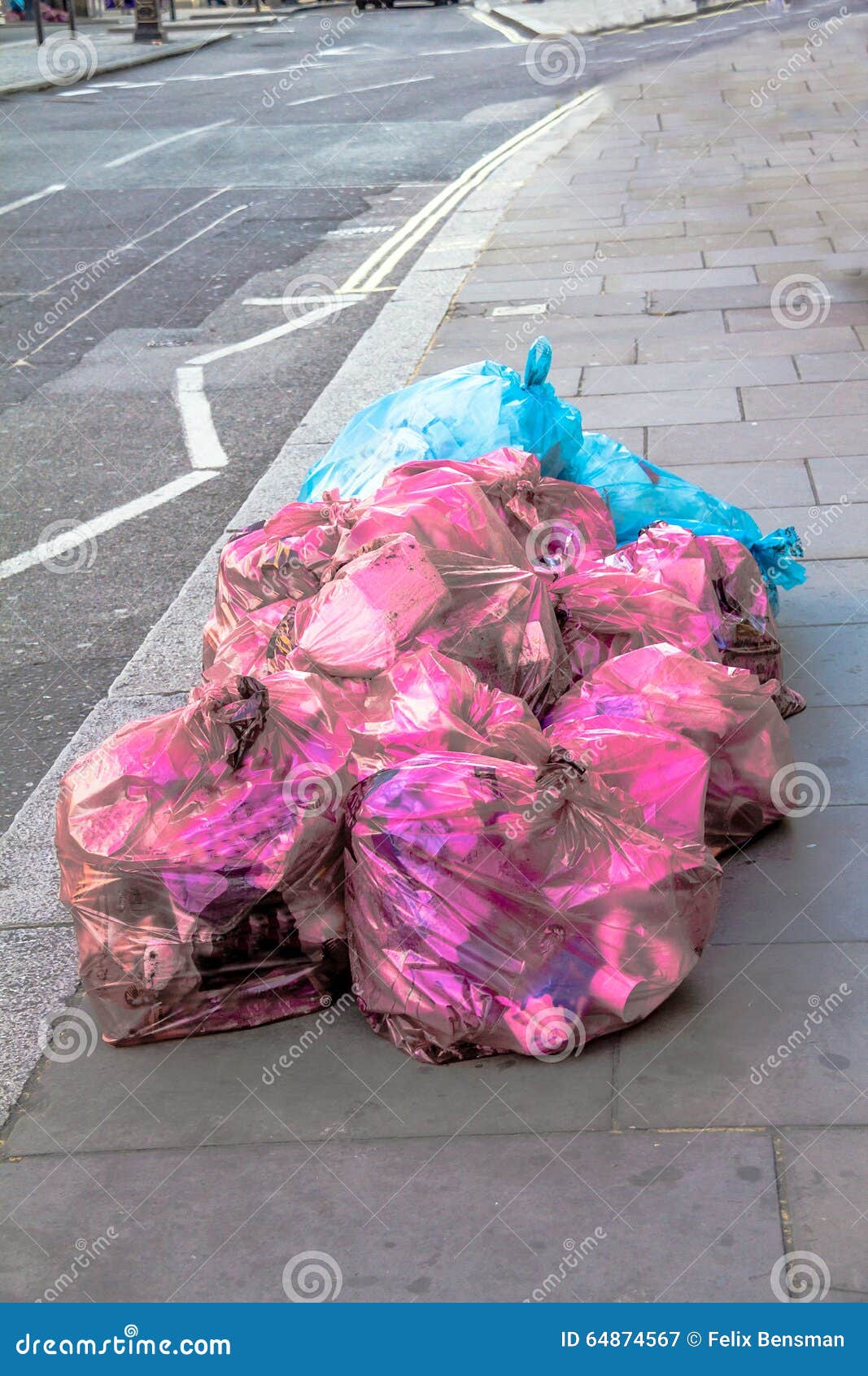 Pink and Blue Plastic Trash Bags on the Sidewalk Stock Image - Image of  garbage, rubbish: 64874567