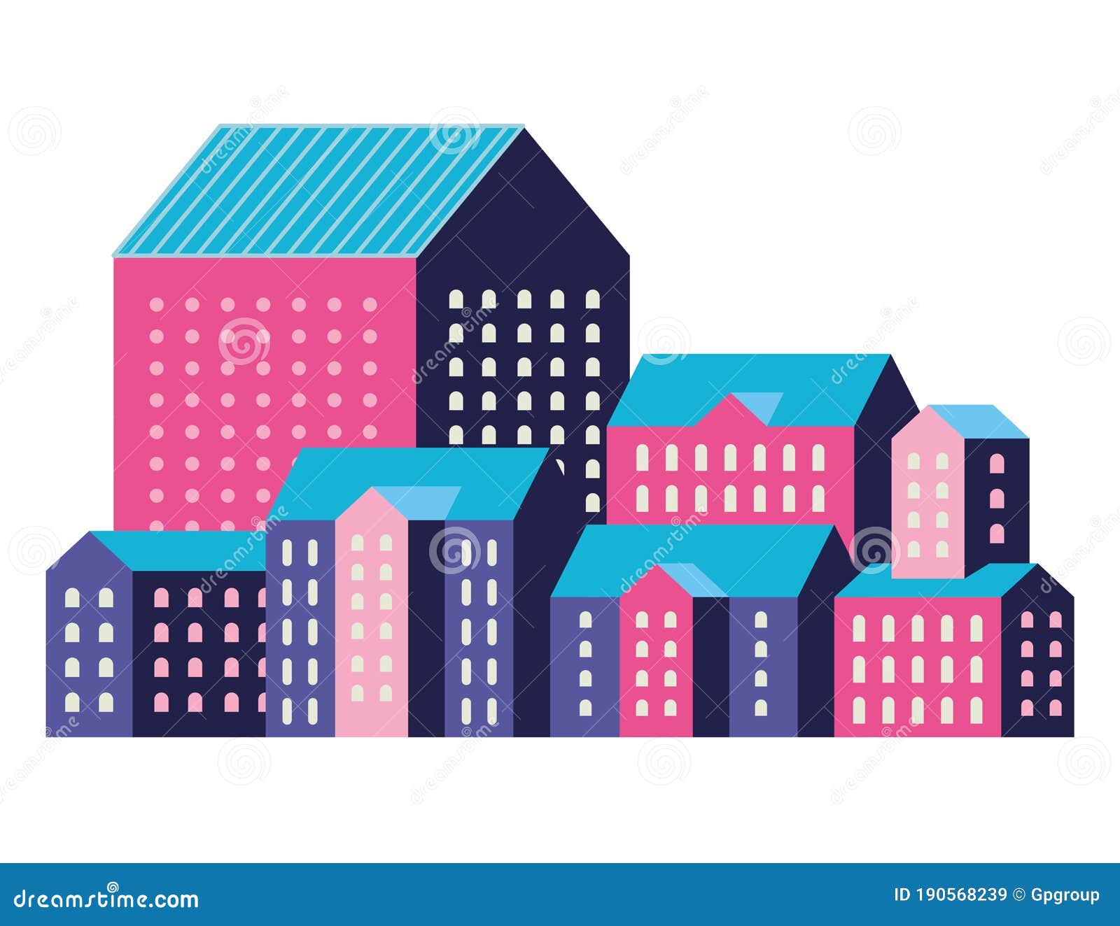 Pink Blue and Purple City Buildings Vector Design Stock Vector ...