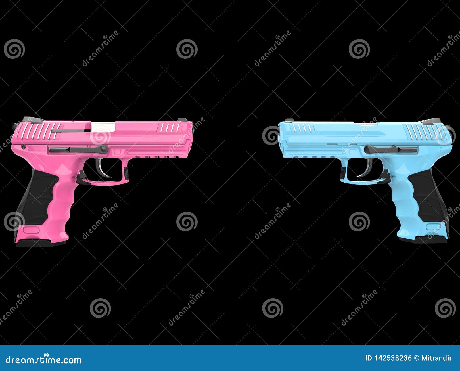 pink and blue semi auto handguns - face to face