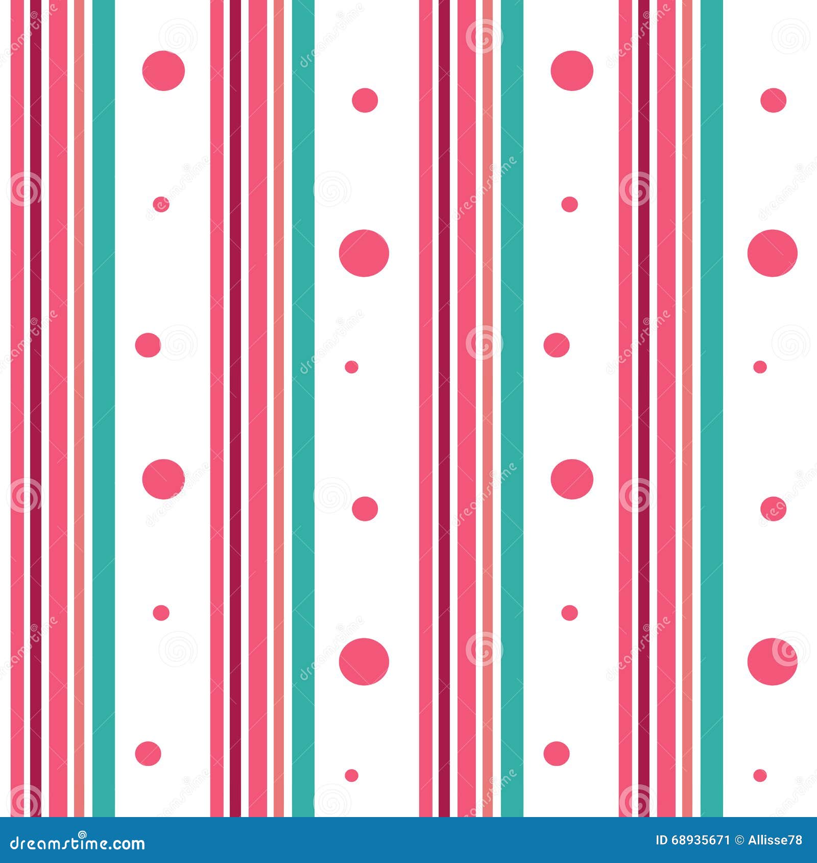 Pink and Blue Stripes with Pink Circles Seamless Pattern Background