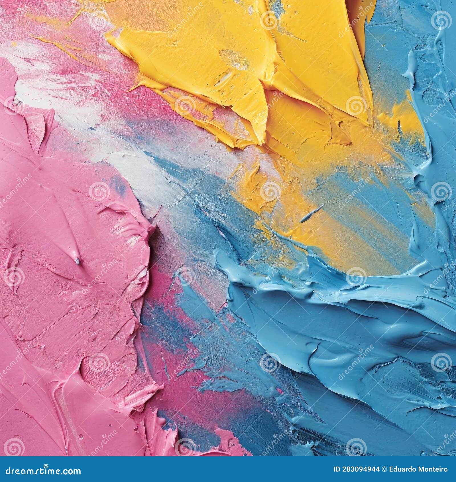 Pink, Blue, and Yellow Paint Splashes in Sculpted Impressionistic Style