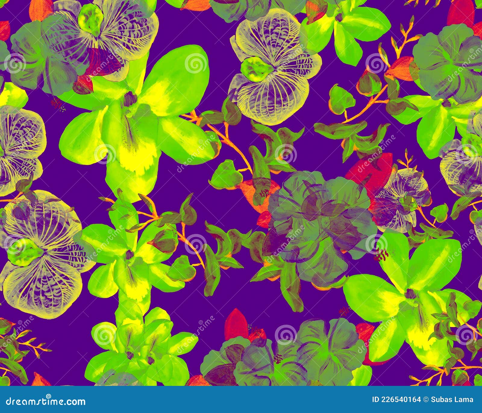 Pink Botanical Texture. Neon Orchid Textile. Green Hibiscus Set. Flower  Texture. Watercolor Palm. Seamless Painting Stock Photo - Image of  caribbean, floral: 226540164