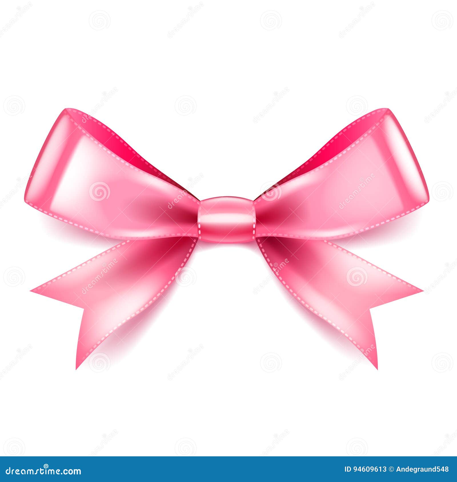 Cute pink bow with white dot isolated on white background. Stock Vector