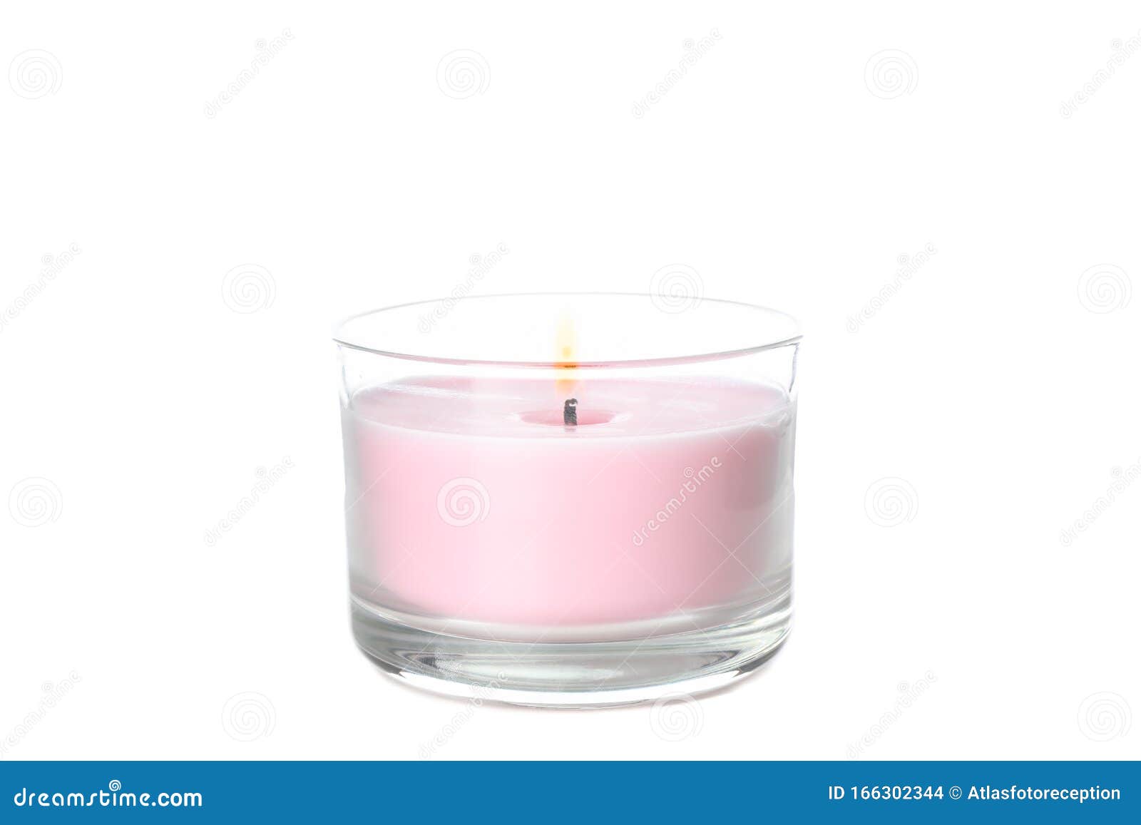 Pink Burning Candle in Glass Jar Isolated on Background Stock Photo