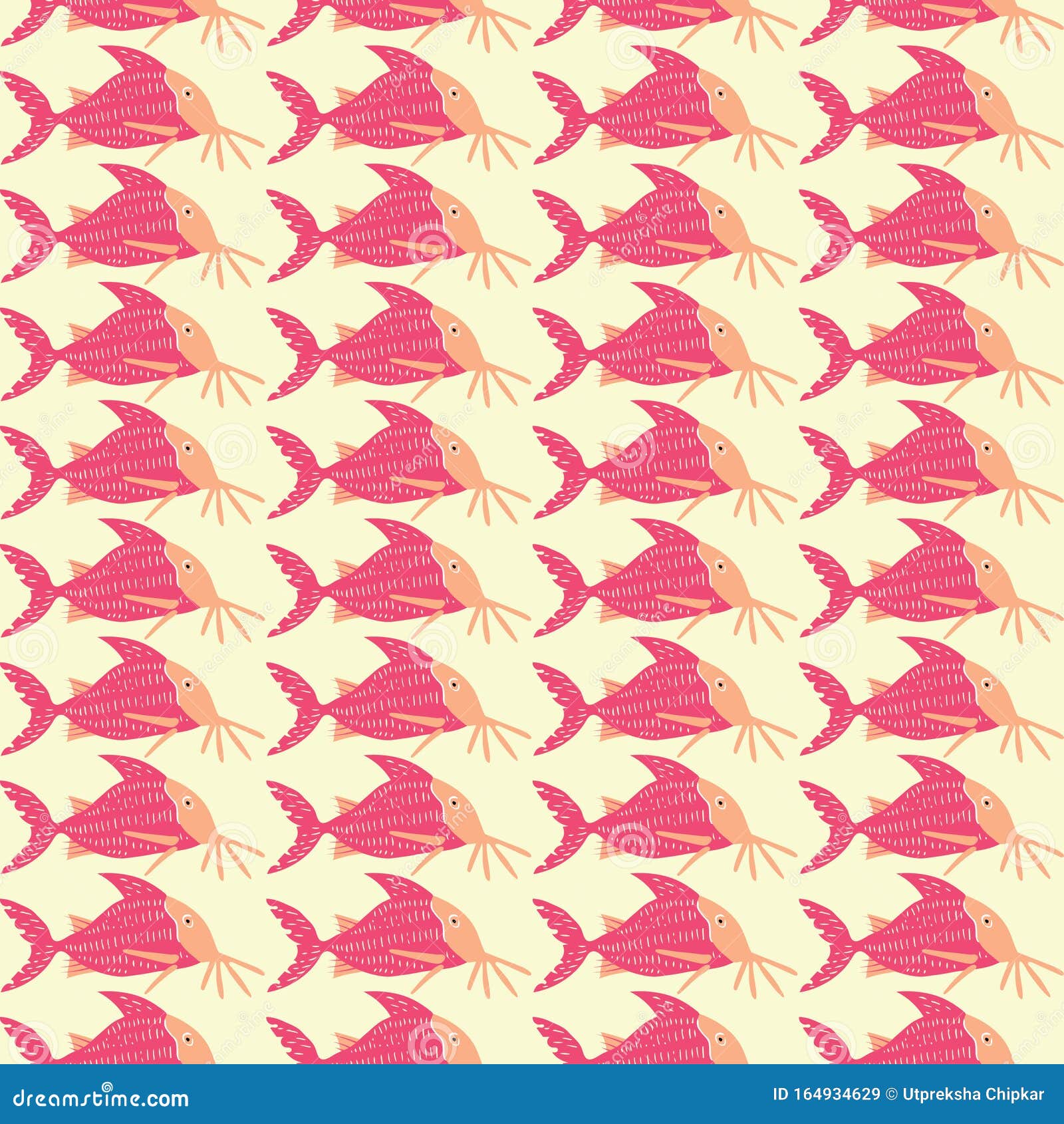 Pink Catfish Grid Seamless Pattern Stock Vector Illustration of ecological, animal 164934629