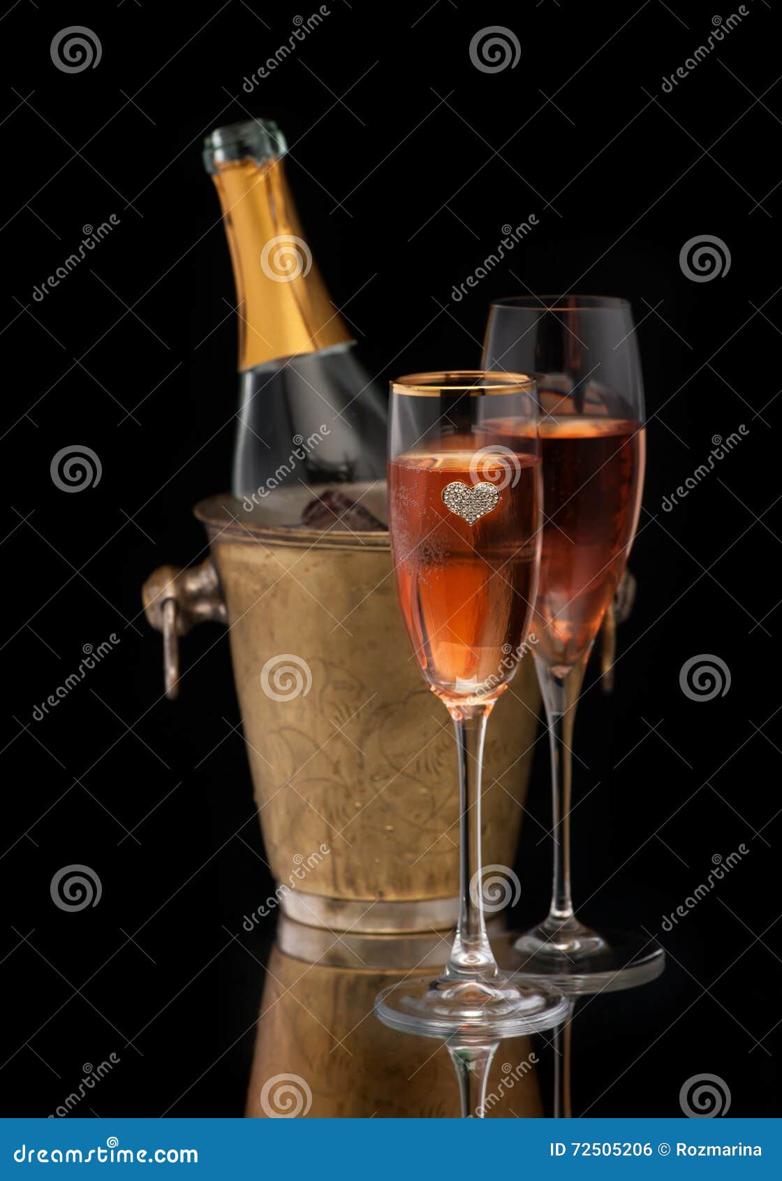 Pink Champagne in a Bucket and Two Glasses Stock Photo Image of