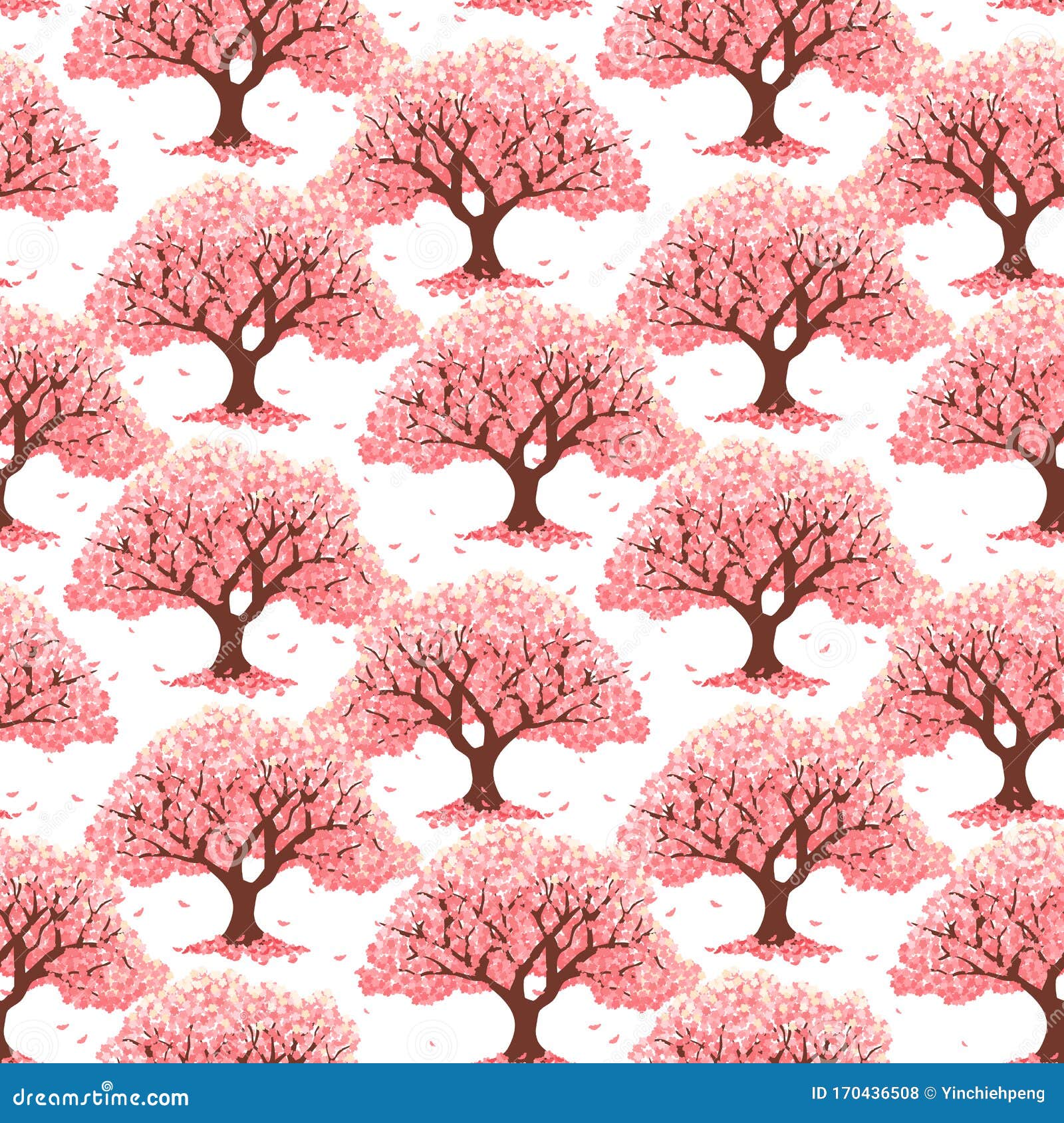 Pink Cherry Blossom Tree or Cherry Tree Background. Japanese Sakura Pattern  Background. Asian Spring Floral Tree Pattern. Stock Vector - Illustration  of petal, material: 170436508