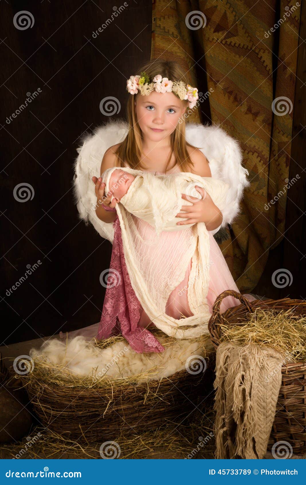 pink christmas angel girl little playing nativity scene doll 45733789