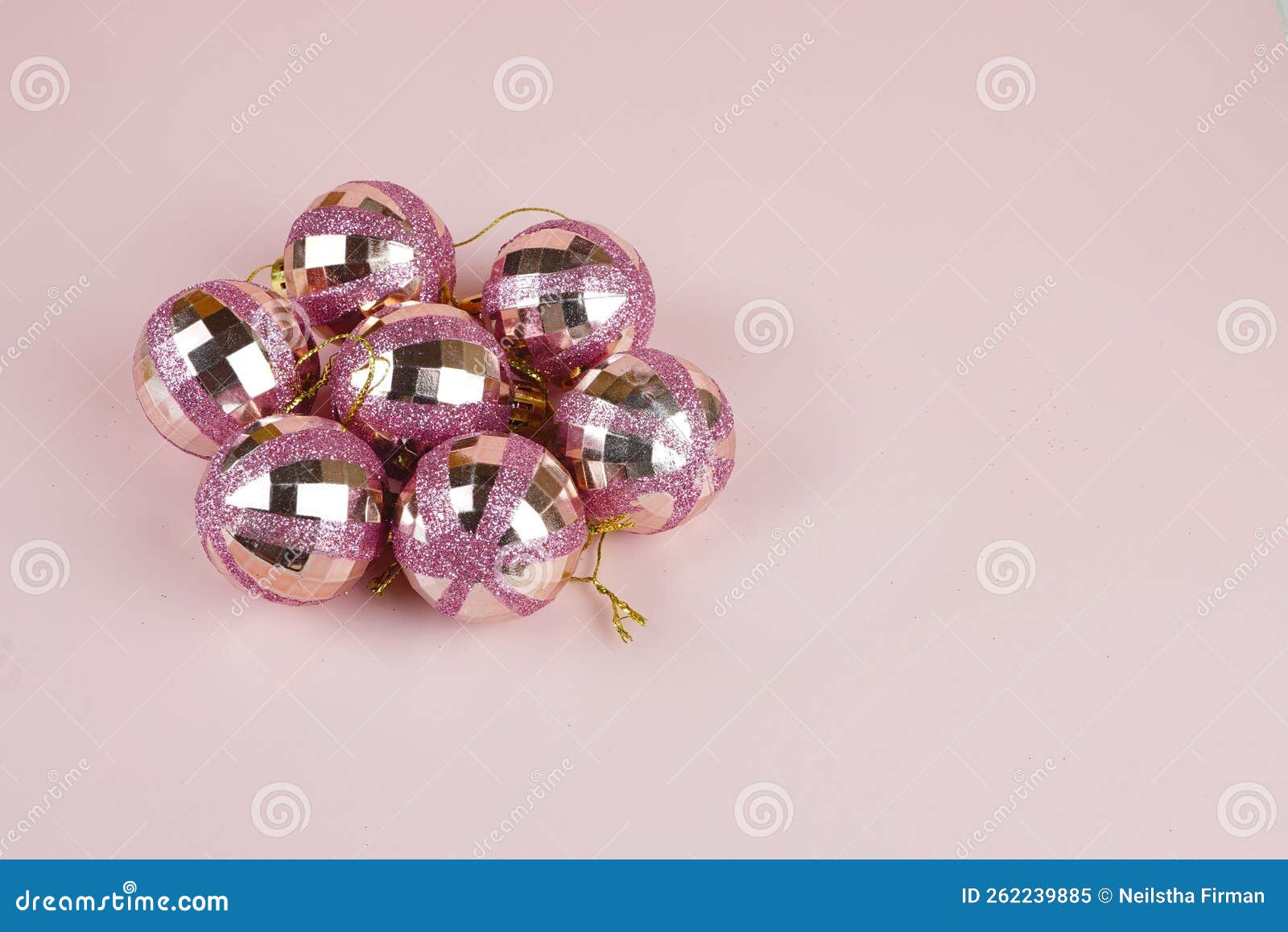 Pink Christmas Baubles with Glitters on Pinkbackground Stock Image