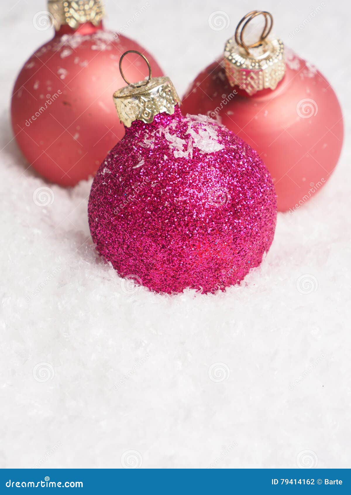 Pink Christmas Baubles on Snow Stock Photo Image of christmas, merry