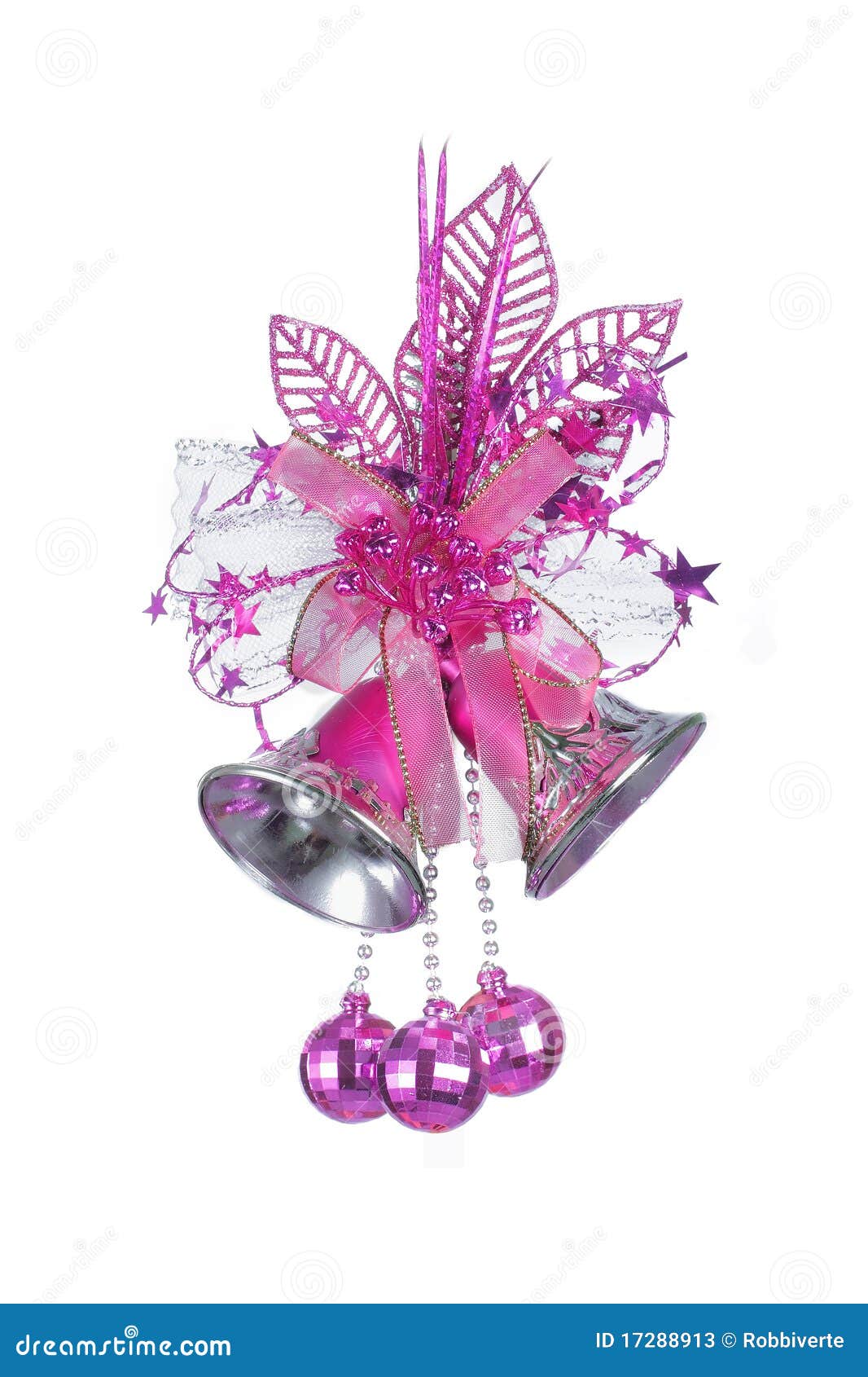 Pink Christmas Bells stock image. Image of present, green 