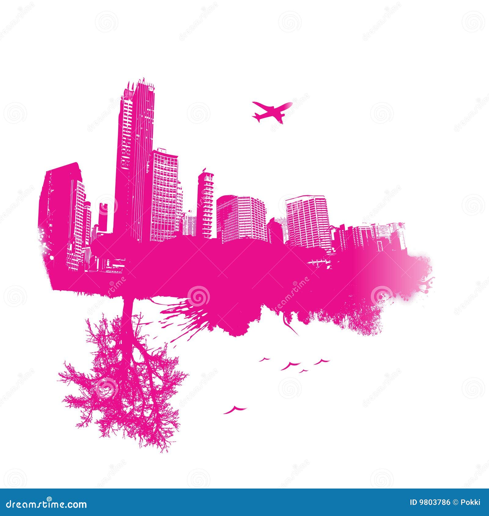 Pink city with nature stock vector. Illustration of isolated - 9803786