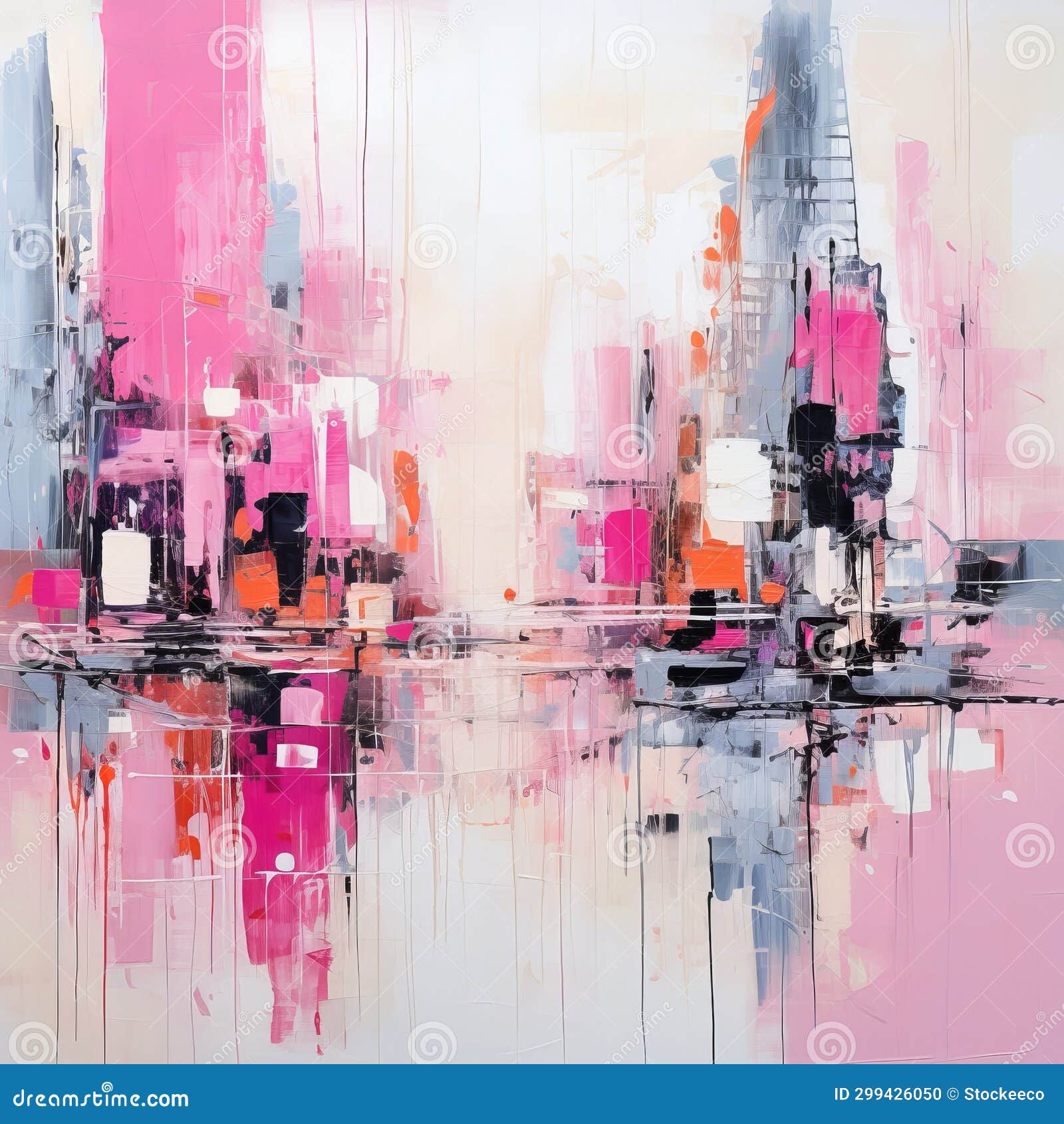 Dynamic and Dramatic Pink City Abstract Painting Stock Illustration ...