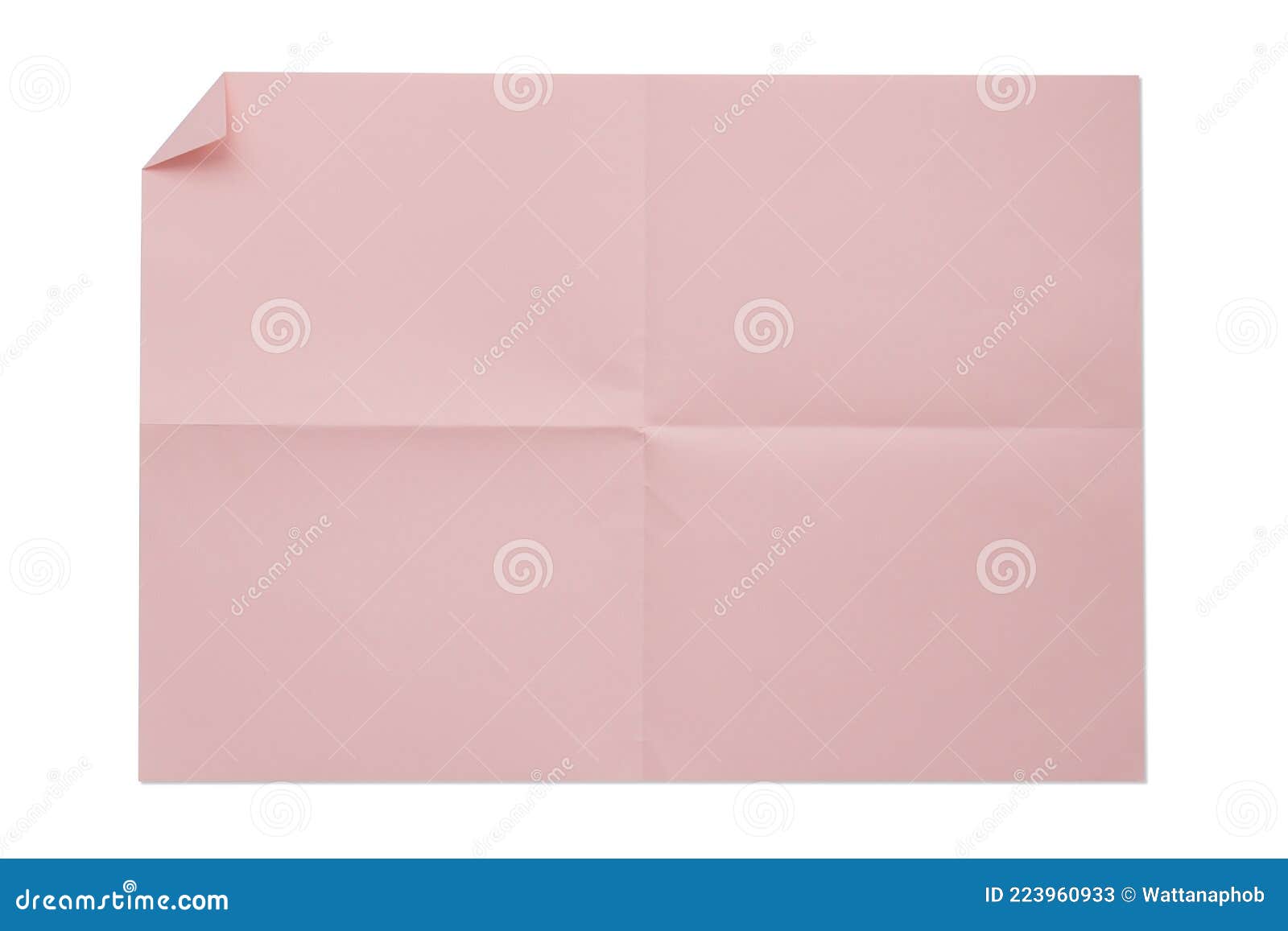 pink color blank 4a folded paper on white background