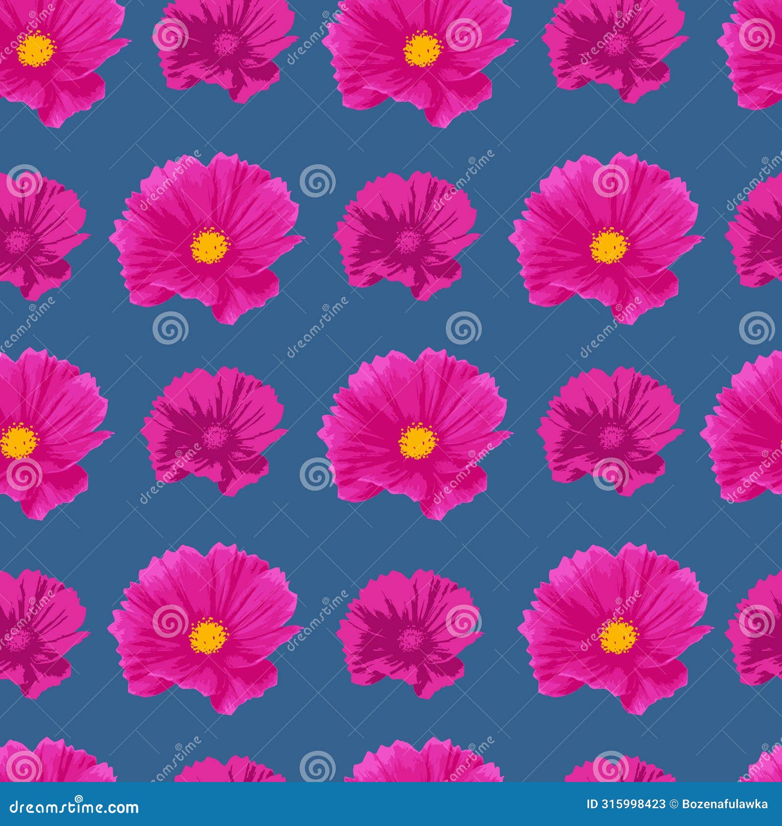 pink cosmos flowers seamless pattern repeated background