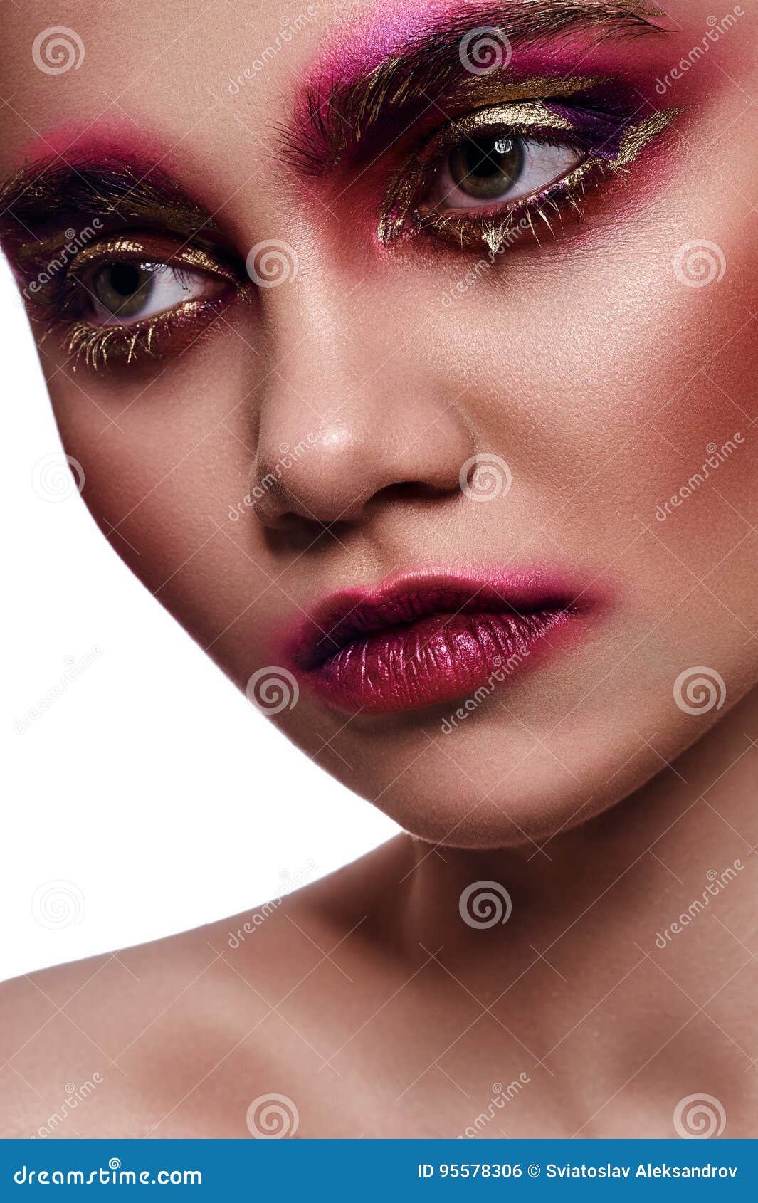 Pink Creative Makeup on Beauty Woman Face Stock Photo - Image of female ...