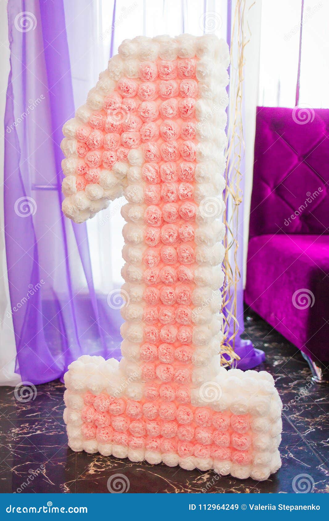 Pink Decorated Number 1 for a Birthday Party Stock Image - Image of