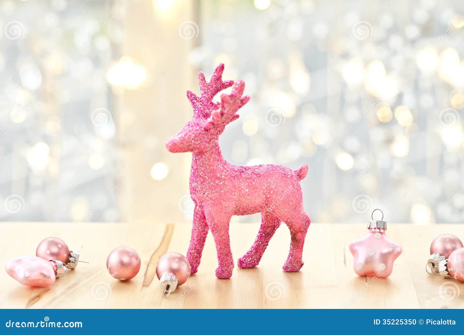 Pink Deer and Christmas Decorations Stock Photo Image of kitsch, silver 35225350