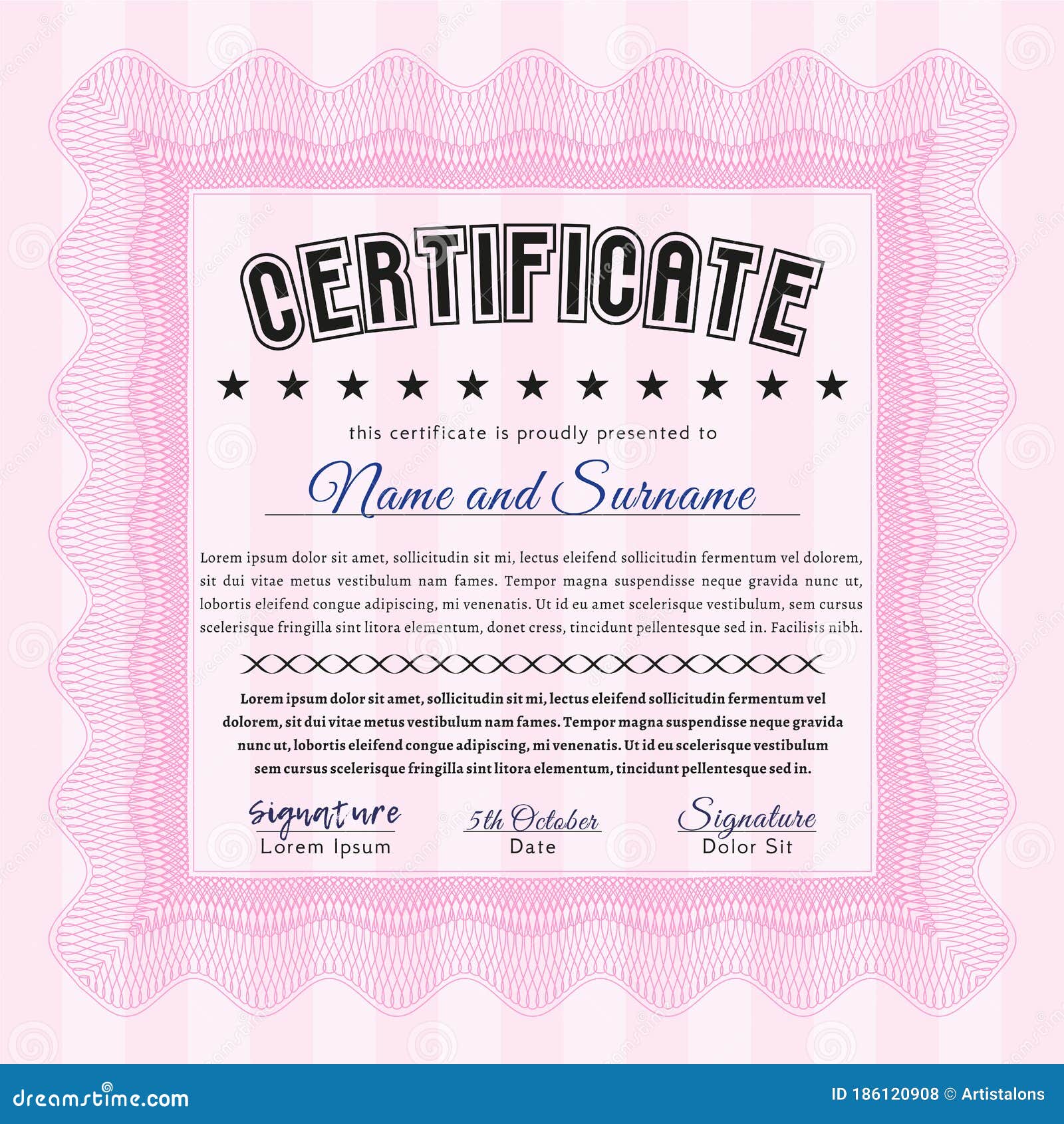 Pink Diploma or Certificate Template. Elegant Design. with Linear