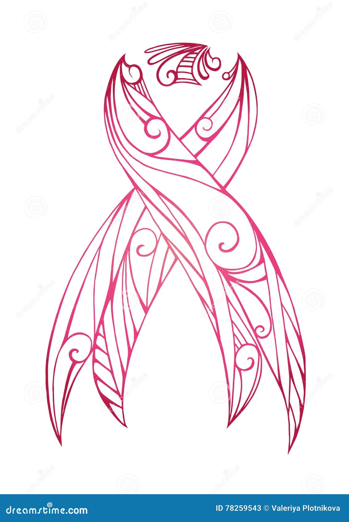 Pink Doodle Ribbon with Boho Pattern. Stock Vector Illustration of