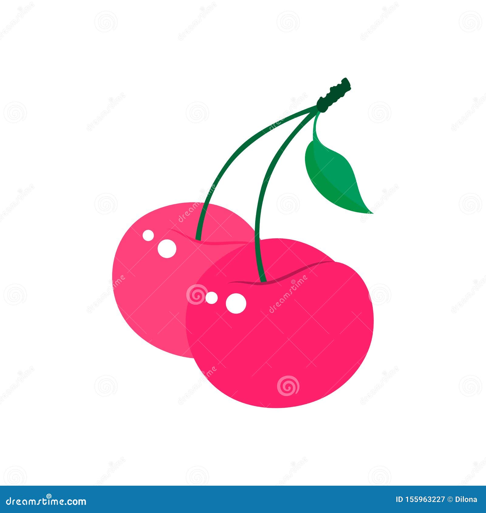 Pink Double Cherry Vector Flat Cartoon Icon Isolated on White