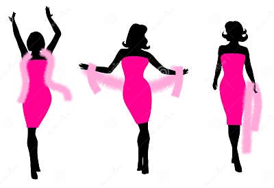Pink Dress Feather Boa Silhouettes Stock Illustration - Illustration of ...