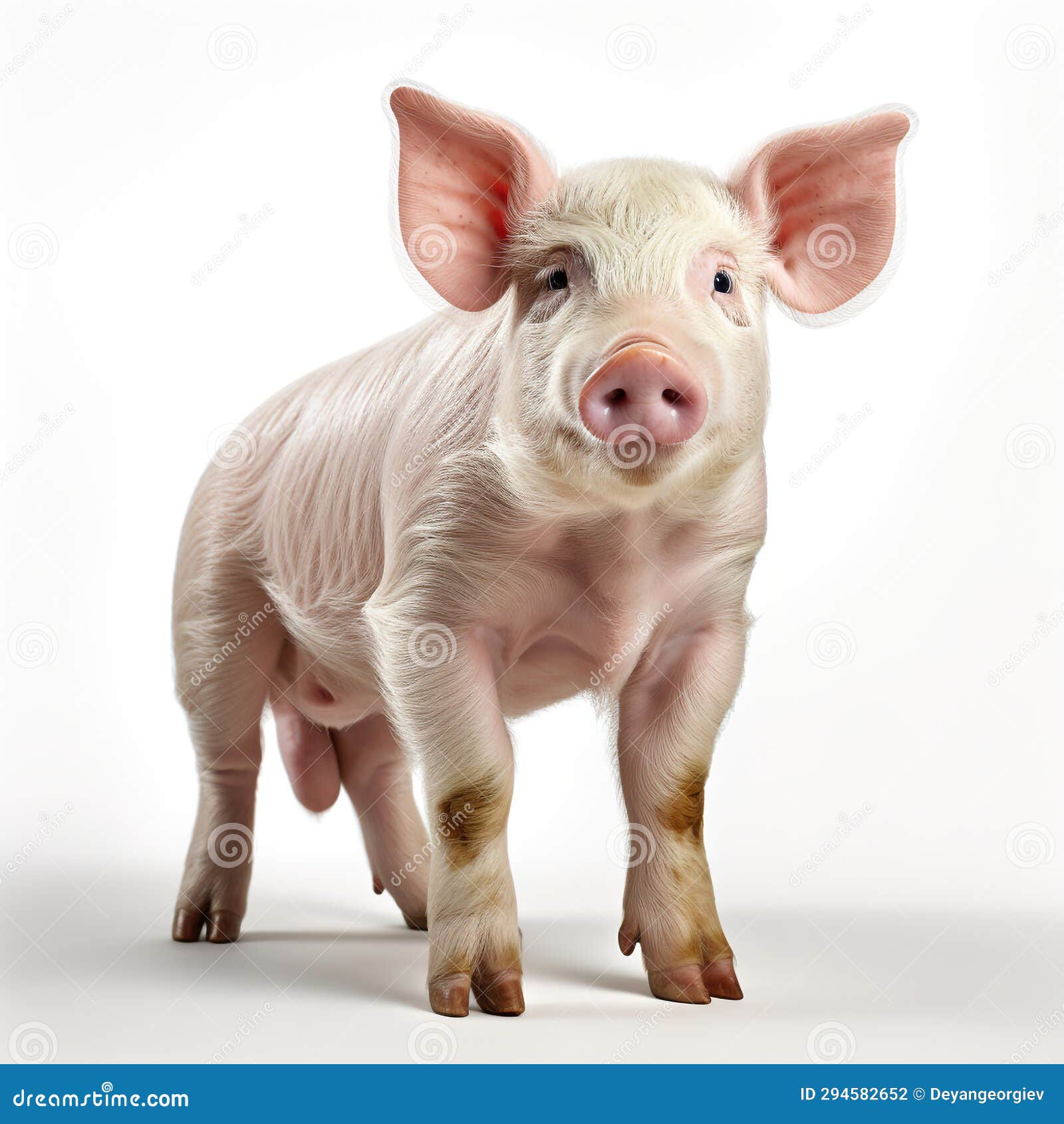 a pink-eared pig sits contentedly. white 