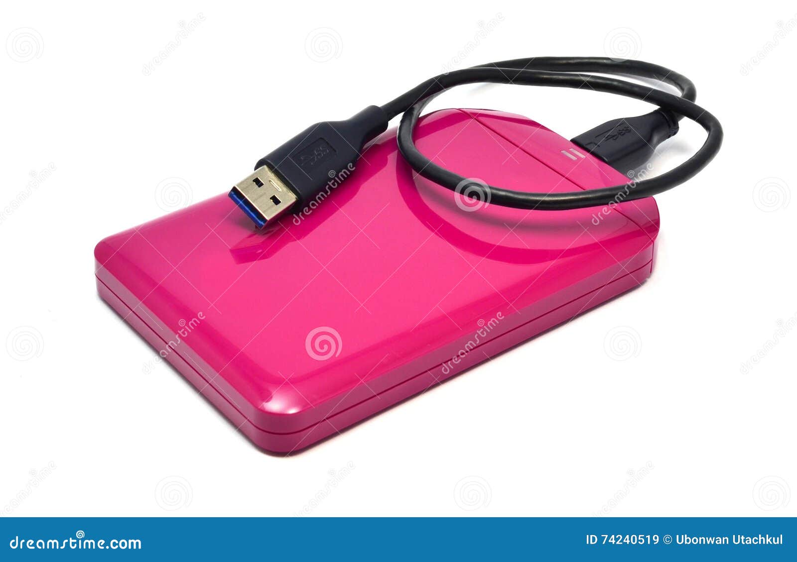 Pink External Hard Drive On White Background RoyaltyFree Stock Image