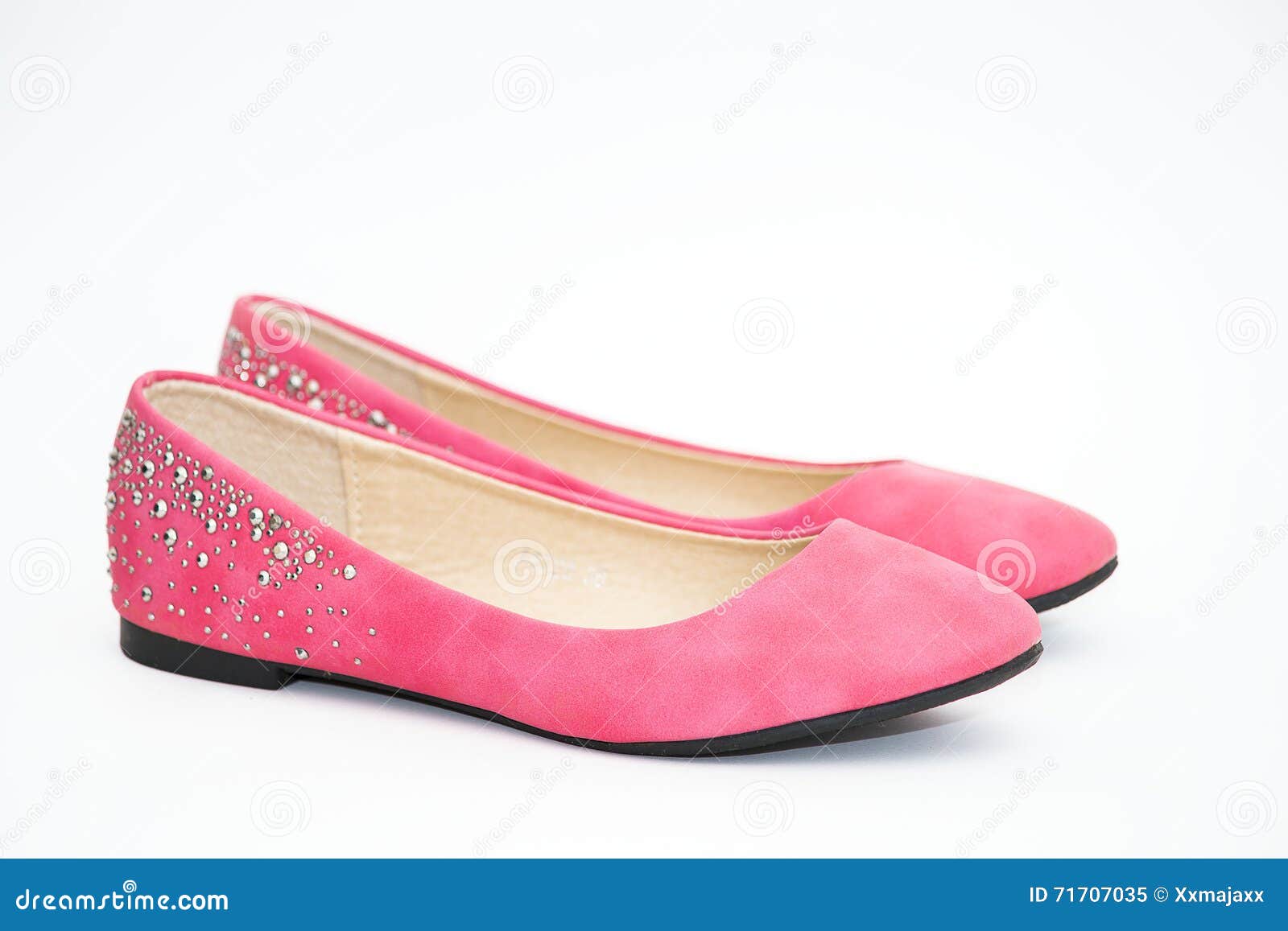 Pink Female Pair Of Flat Shoes Stock 