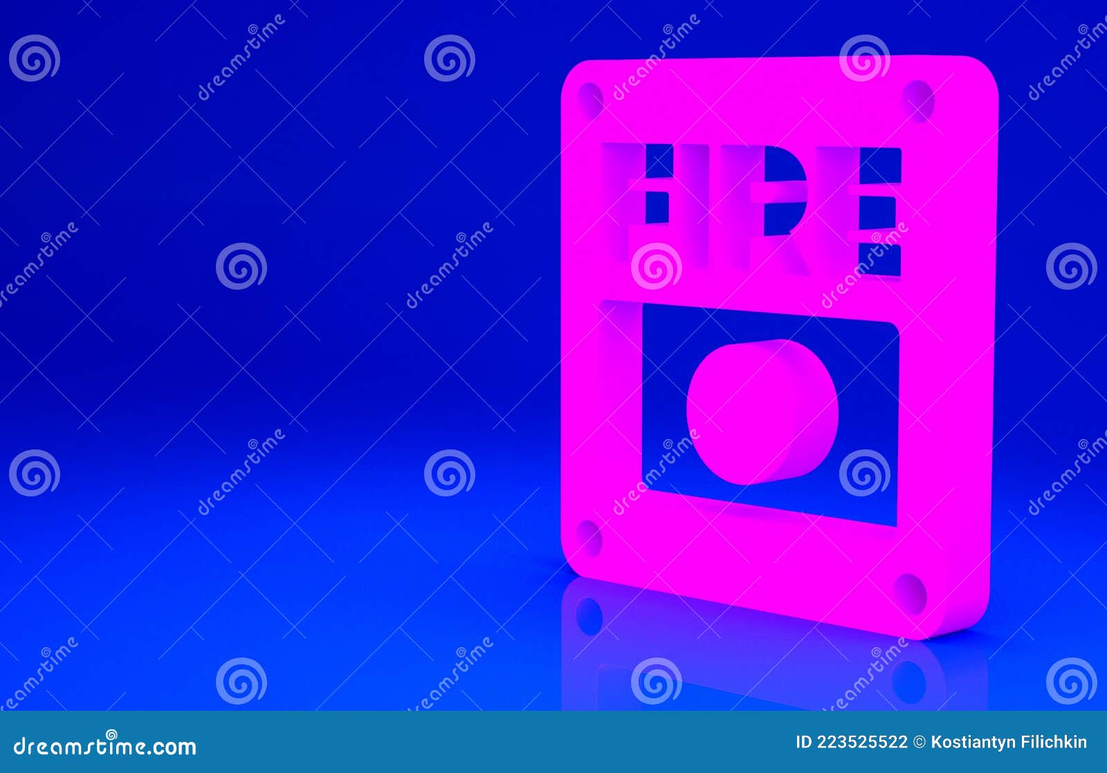 Pink Fire Alarm System Icon Isolated on Blue Background. Pull Danger Fire Safety Box. Minimalism