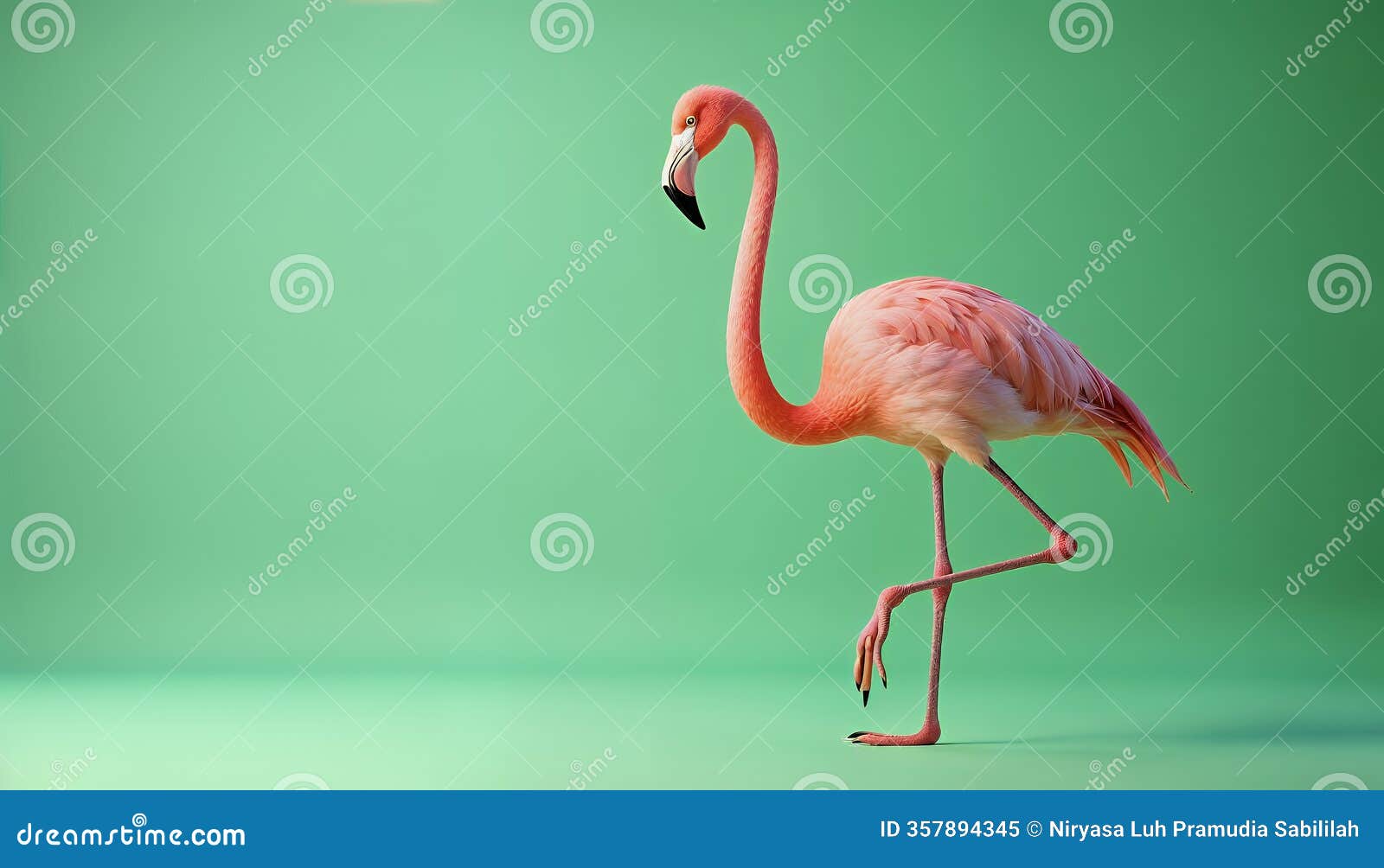 pink flamingo on green background wildlife photography