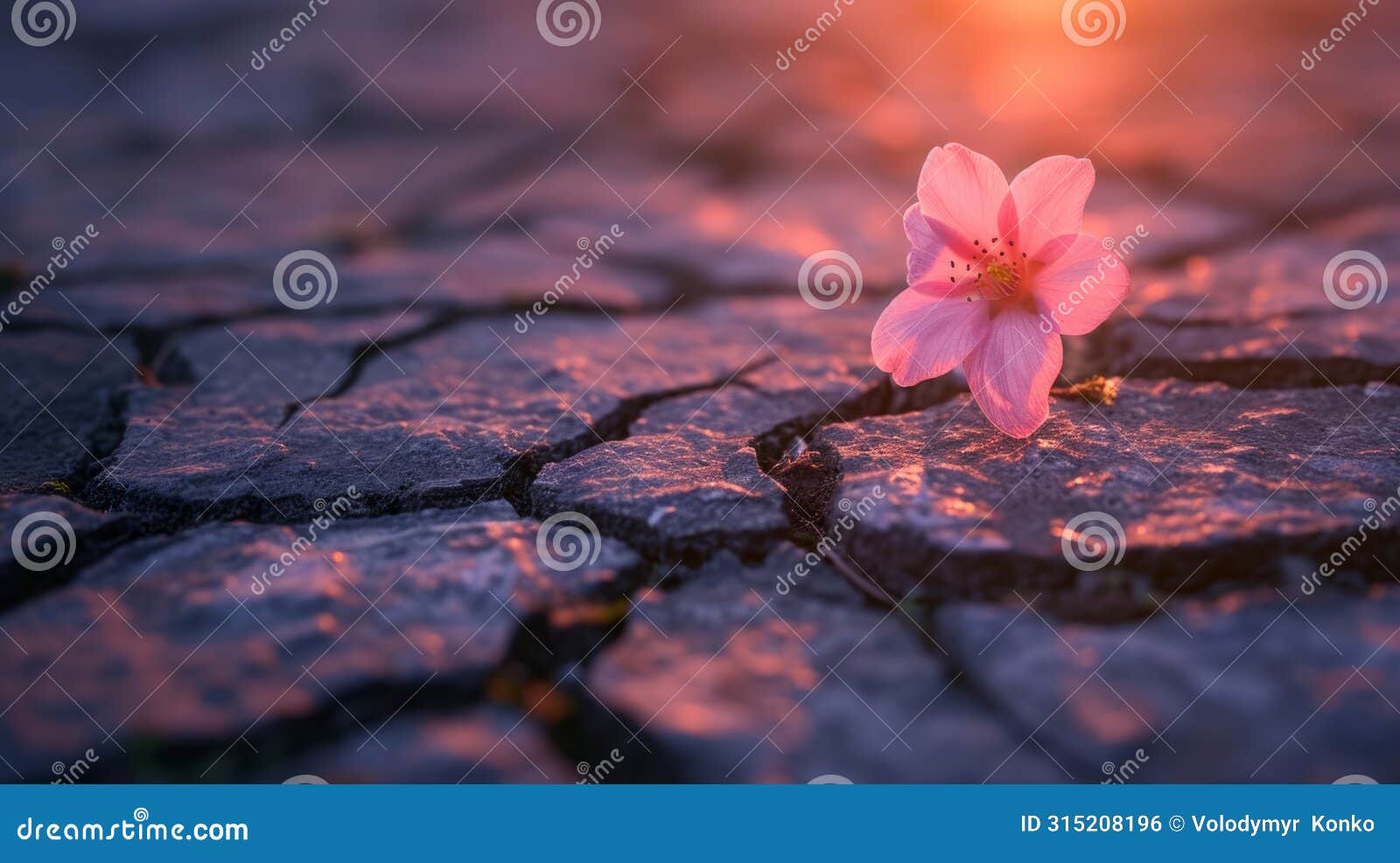 pink flower on cracked road, vibrant beauty amidst deterioration