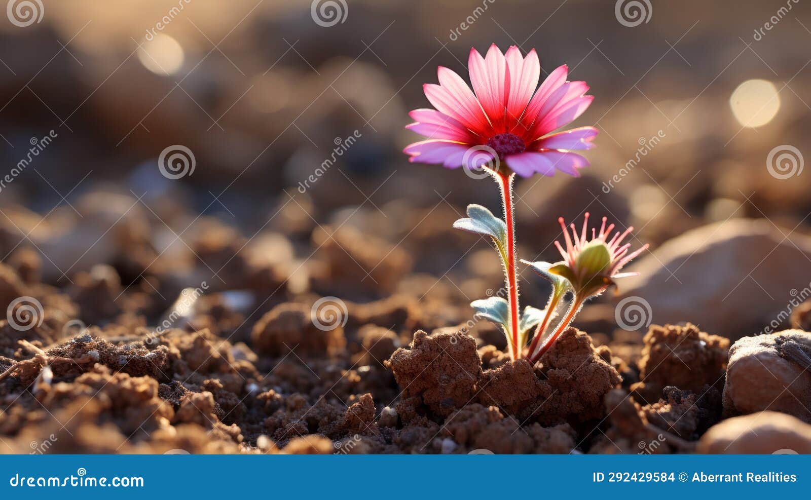 A Pink Flower is Growing Out of the Ground Stock Illustration