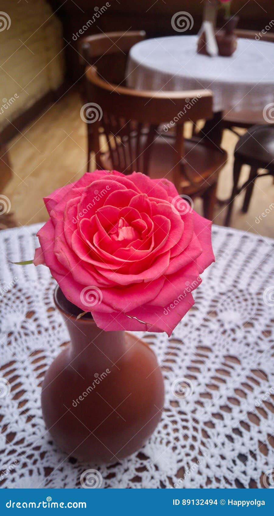 Pink Flower at Restaurant Table Stock Photo Image of restaurant, rose