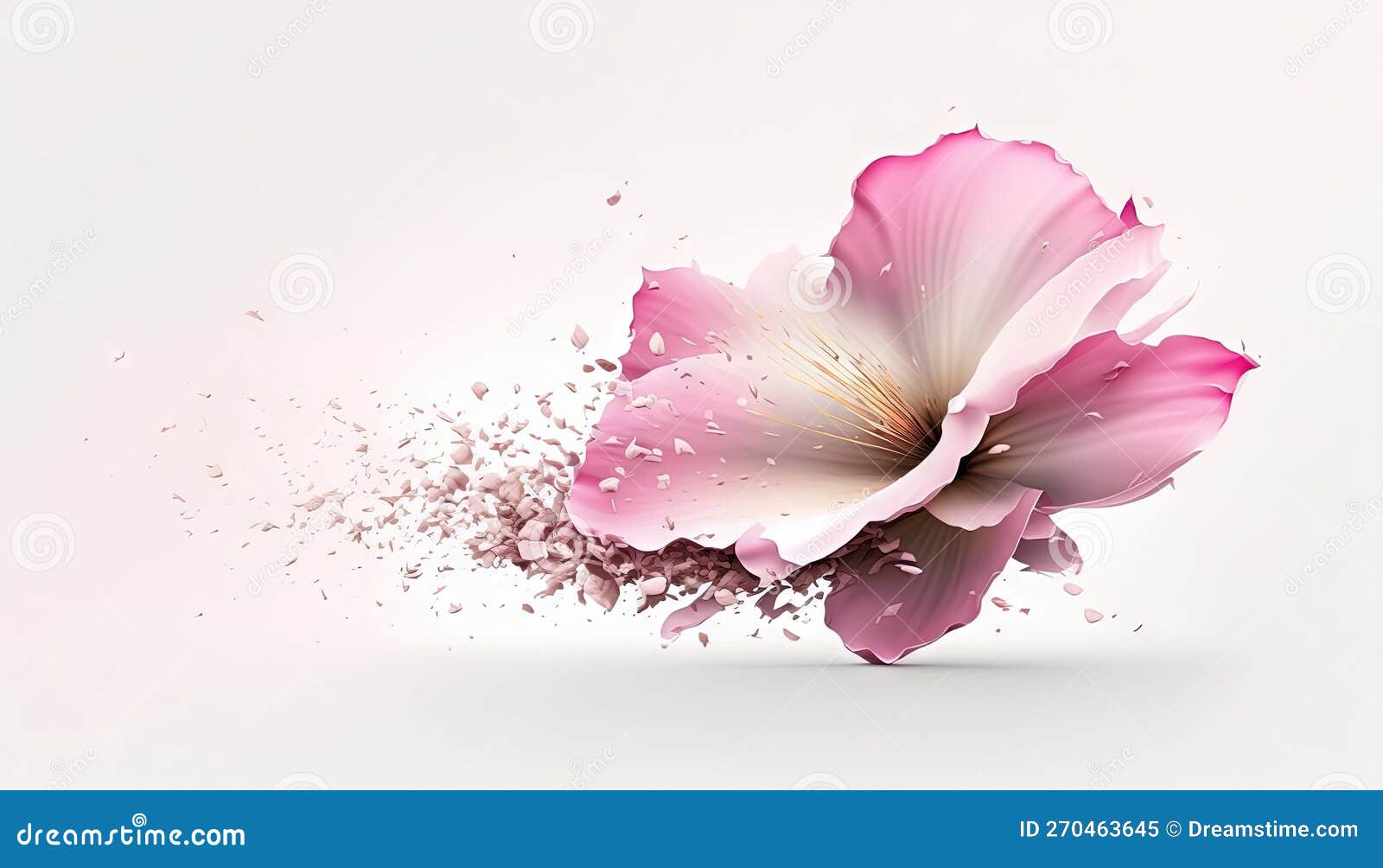 A Pink Flower with a White Center on a White Background. Generative Ai