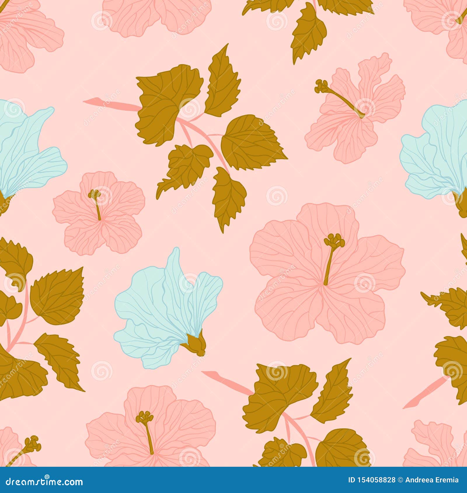 Pink Flowers and Gold Leaves in a Seamless Pattern Design Stock Vector