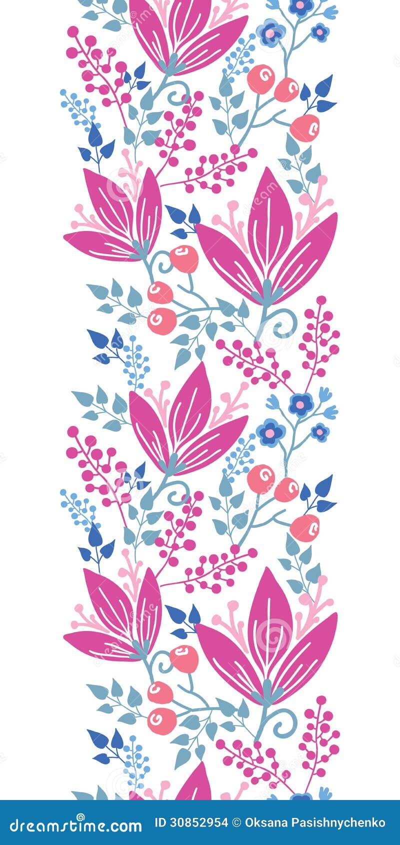 Pink Flowers Vertical Seamless Pattern Background Stock Vector