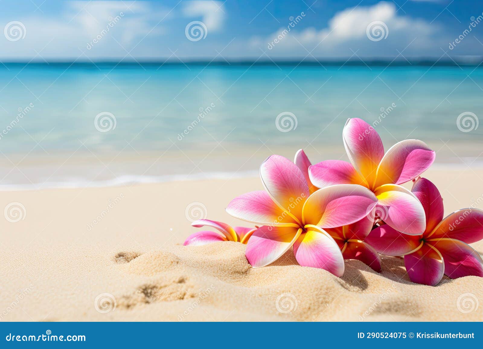 Pink Frangipani Flowers on the Beach in Sand Stock Image Image of