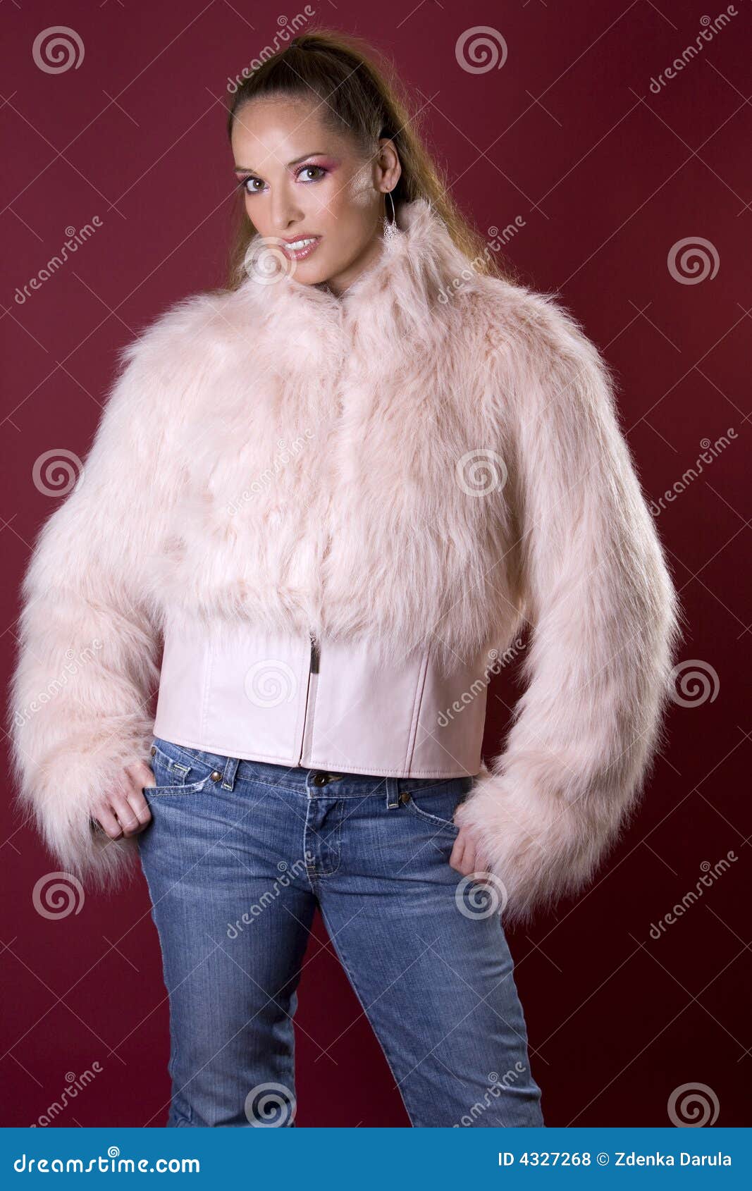 Pink fur coat stock photo. Image of skin, look, model 4327268