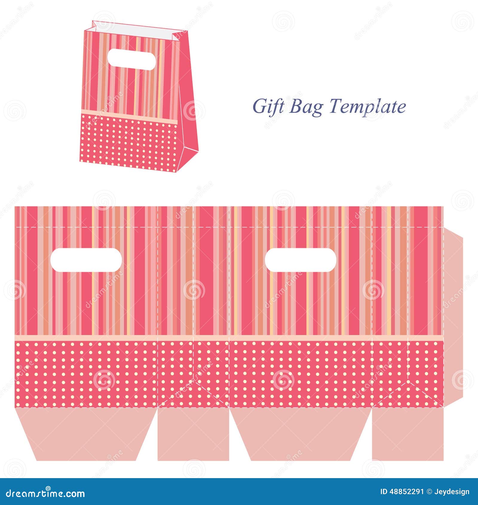Pink Gift Bag Template with Stripes and Dots Stock Vector