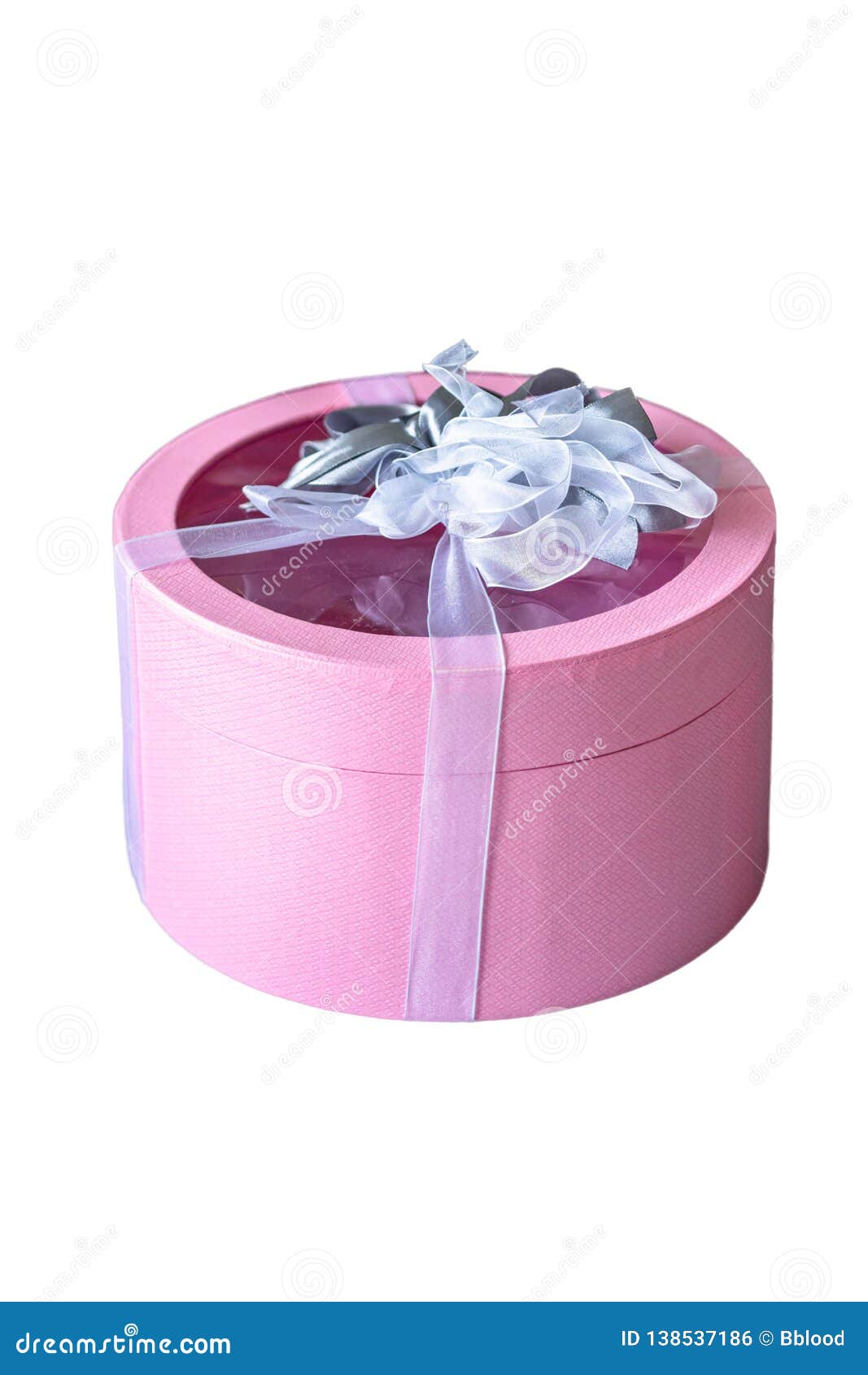 Pink Gift Box With Ribbon Bow Isolated On White Background