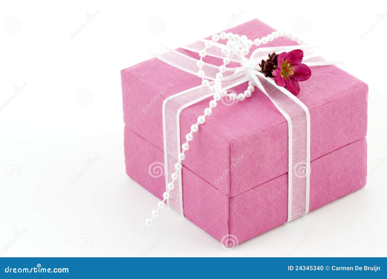 Pink Gift Box with a Ribbon and a Little Flower Stock Photo Image of