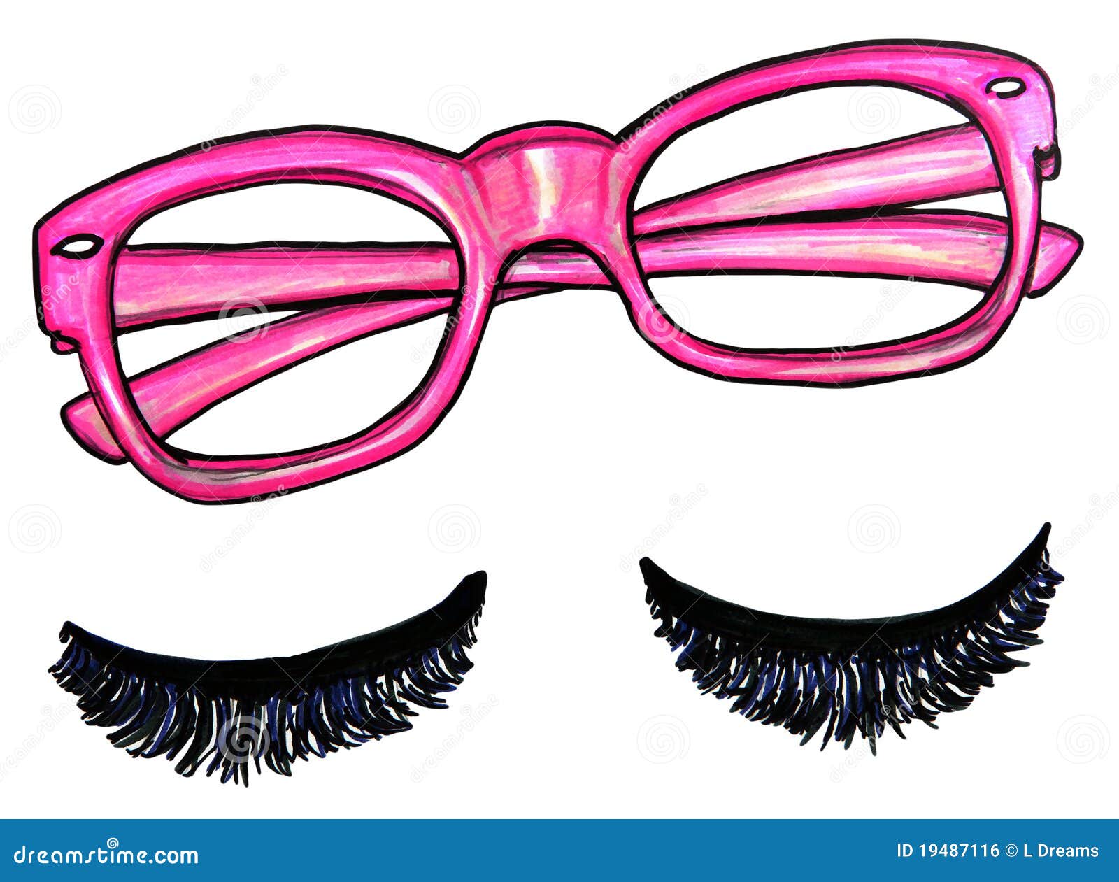 pink glasses false eyelashes illustration 19487116