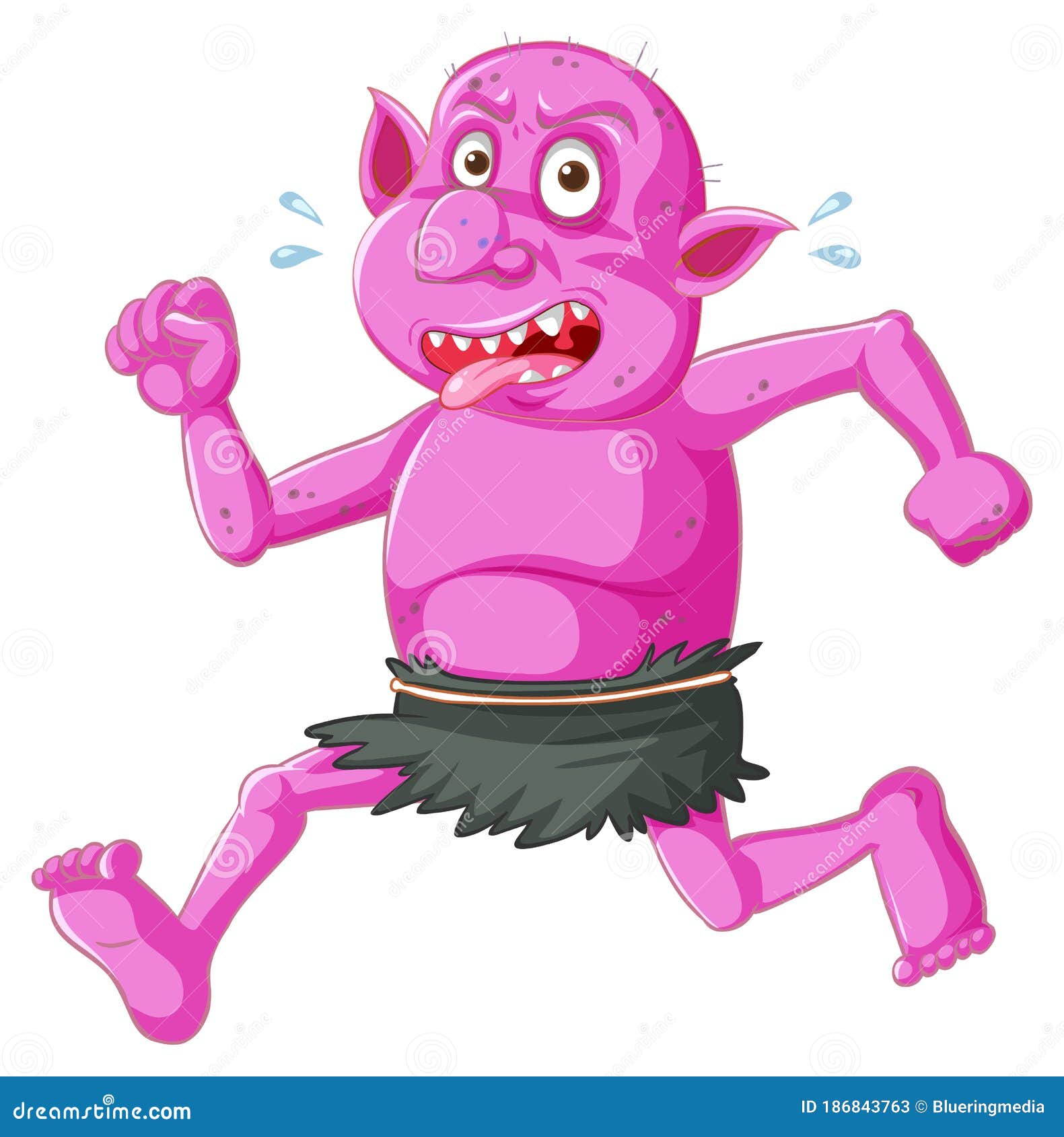 Pink Goblin or Troll Running Pose with Funny Face in Cartoon Character  Isolated Stock Vector - Illustration of face, movement: 186843763