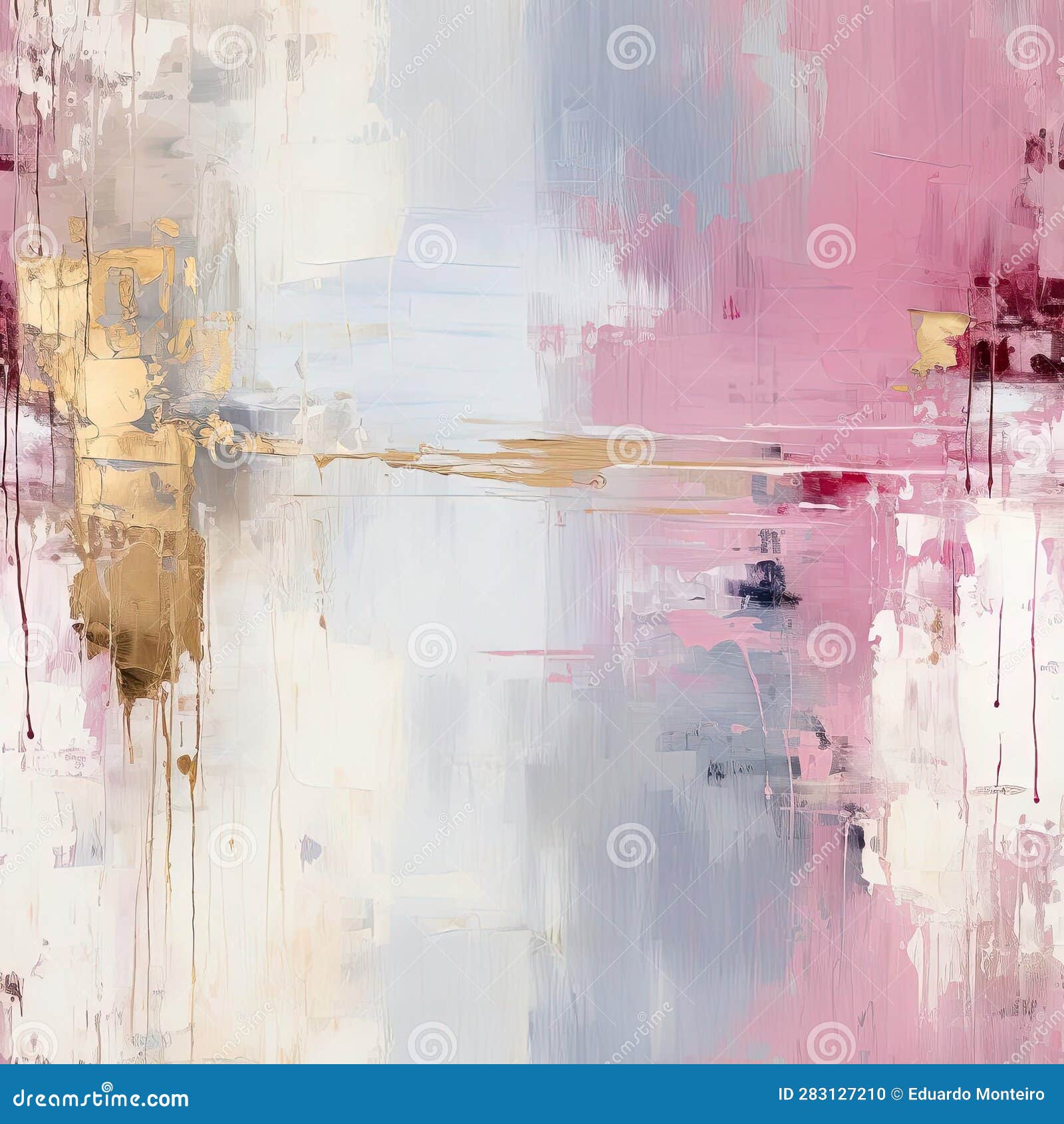 Pink and Gold Abstract Painting with Reflections and Mirroring (tiled