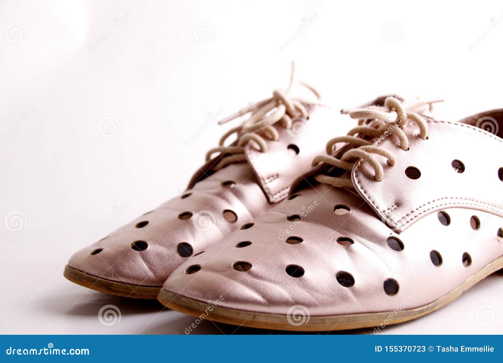 Pink Gold Bronze Shiny Holey Flat Shoes 