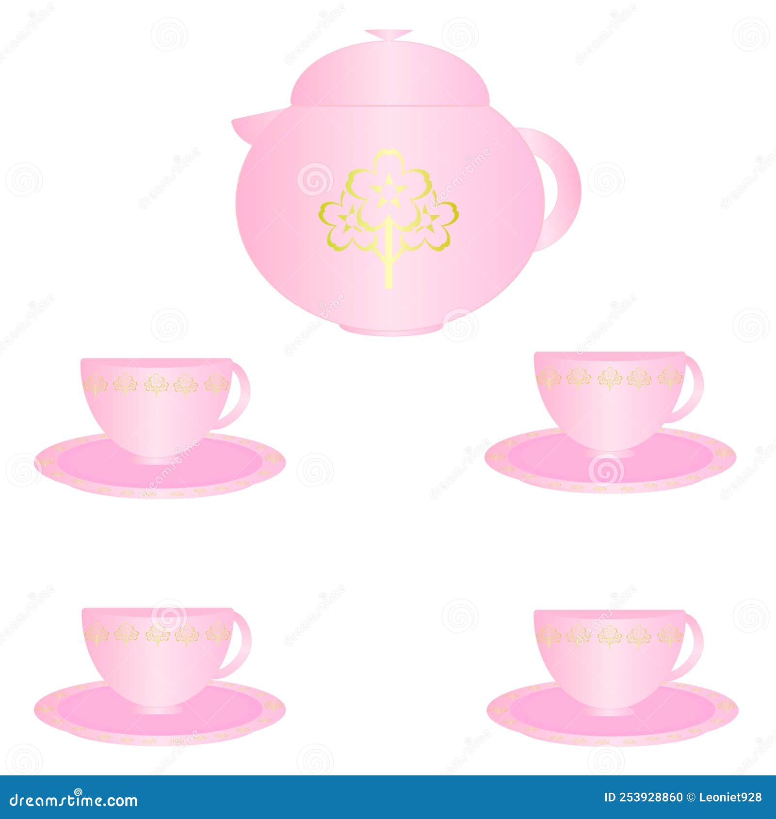 Pink and Gold Tea Set stock illustration. Illustration of purple