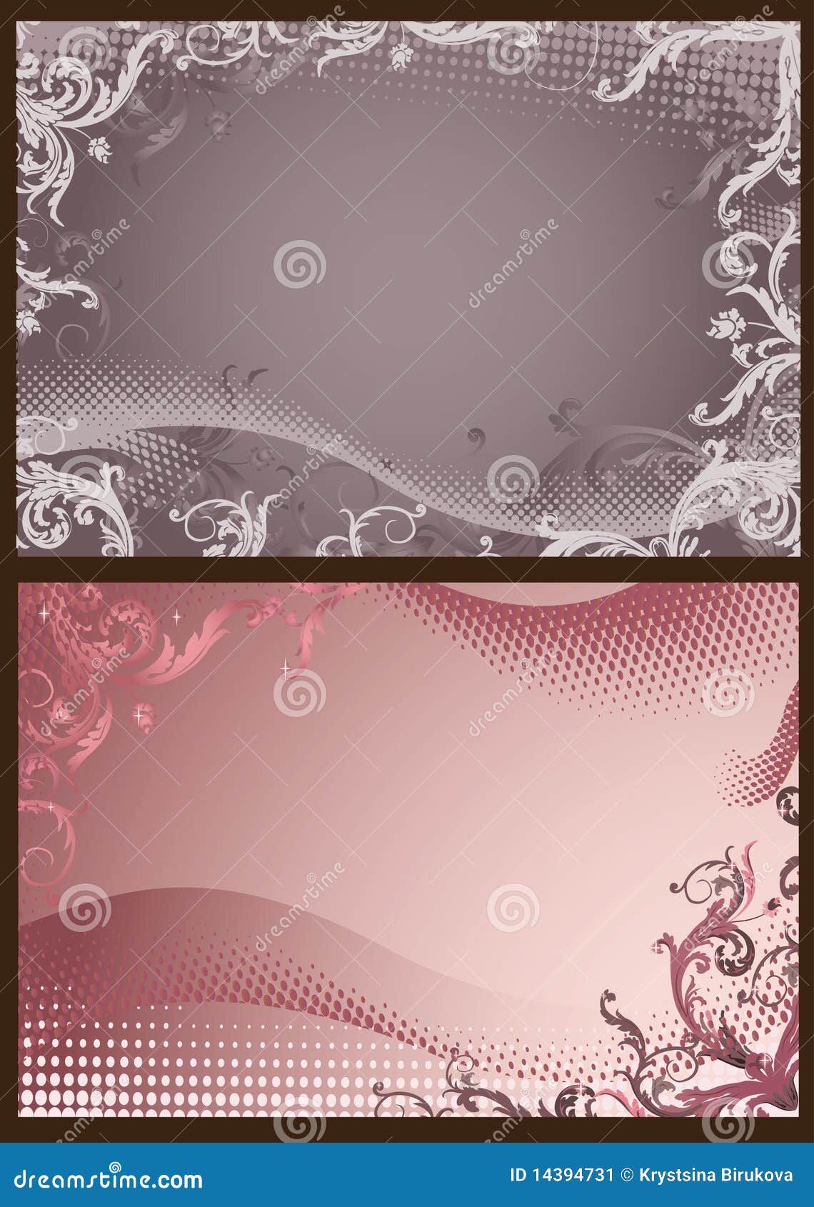 Pink and Gray Floral Backgrounds with Halftone Stock Vector