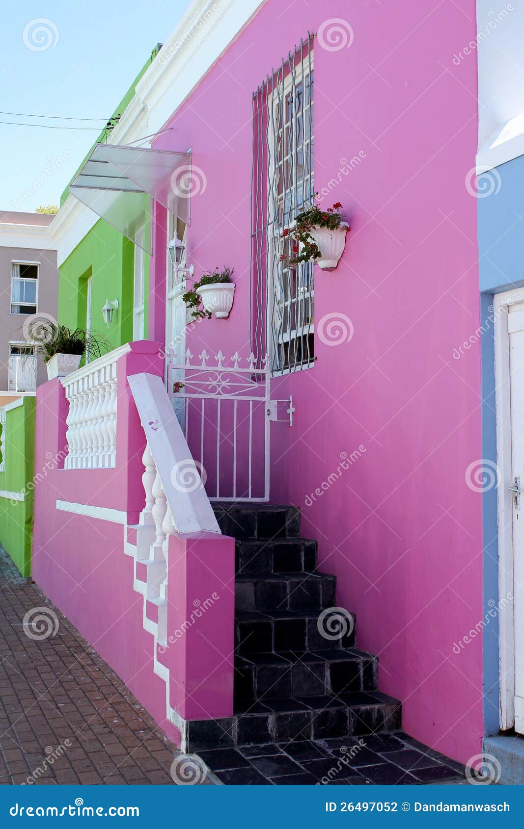 Pink and Green House front stock photo. Image of door 26497052